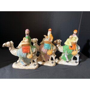 Nativity 3 Wise Men On Camels Porcelain Set of 3 8” Figures